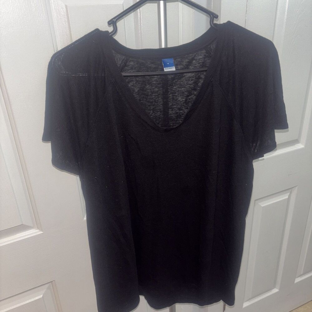Old Navy Women's Black Shirt Low Cut Neck Short Sleeve Size Small